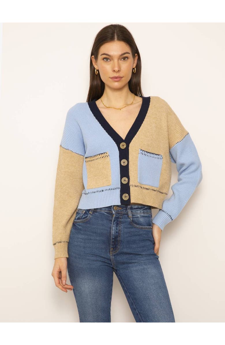 Central Park West Casey Colorblock Cardigan, Main, color,