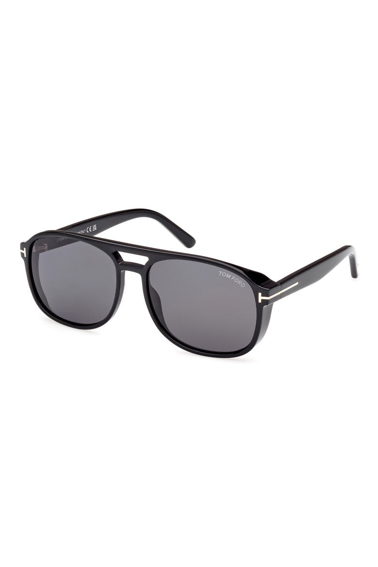 Rosco 58mm Navigator Sunglasses, Alternate, color, SHINY BLACK / LOGO / SMOKE