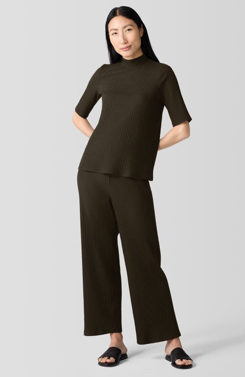 Eileen Fisher Mock Neck Rib Top In Brown
