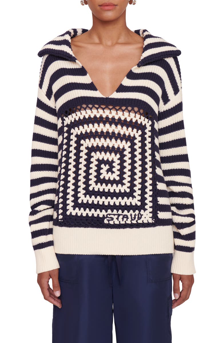 STAUD Alloy Stripe Cotton Sweater, Main, color,