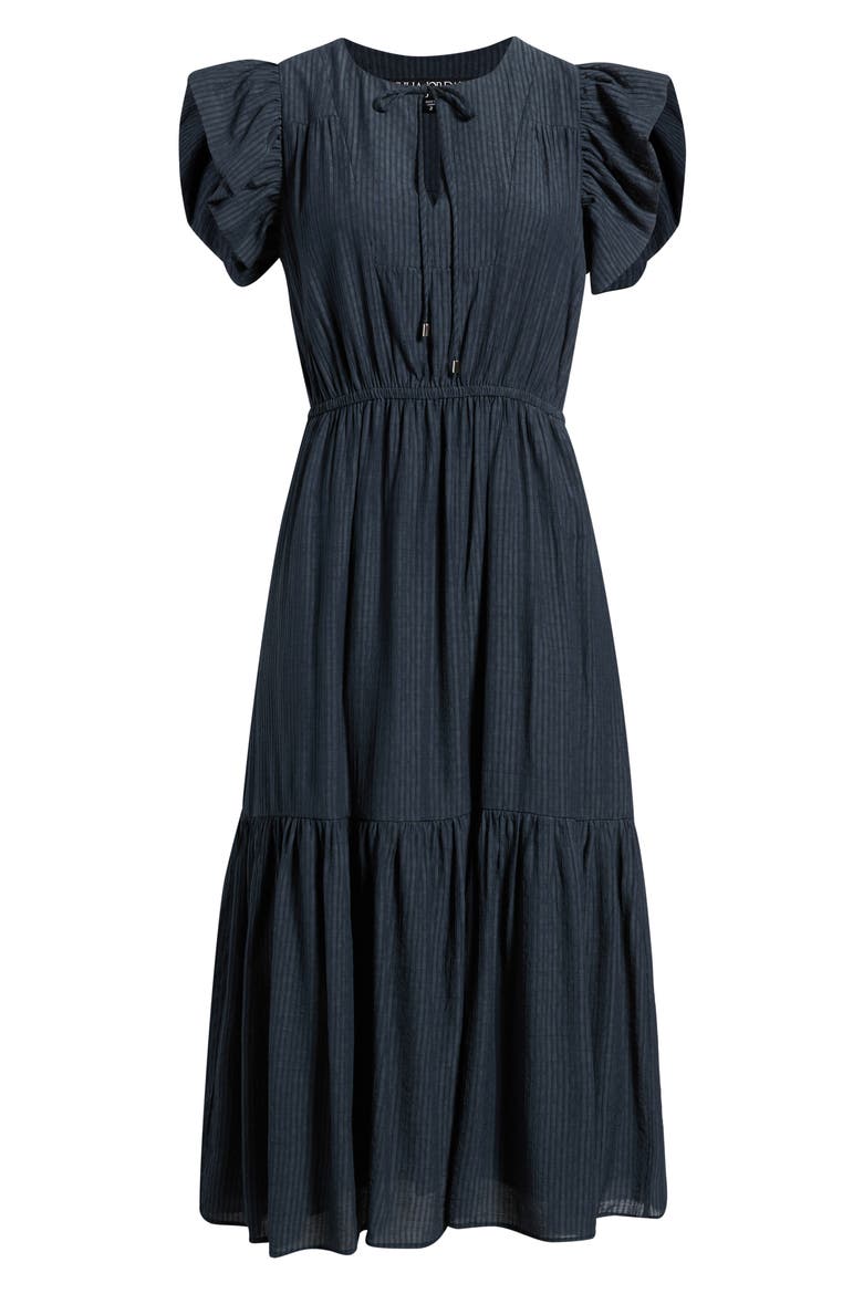 Stripe Tiered Midi Dress, Alternate, color, NAVY