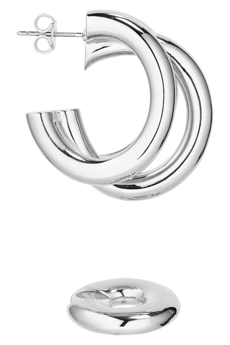 Triple Loop Hoop Earrings & Ear Cuff Set, Alternate, color, SILVER