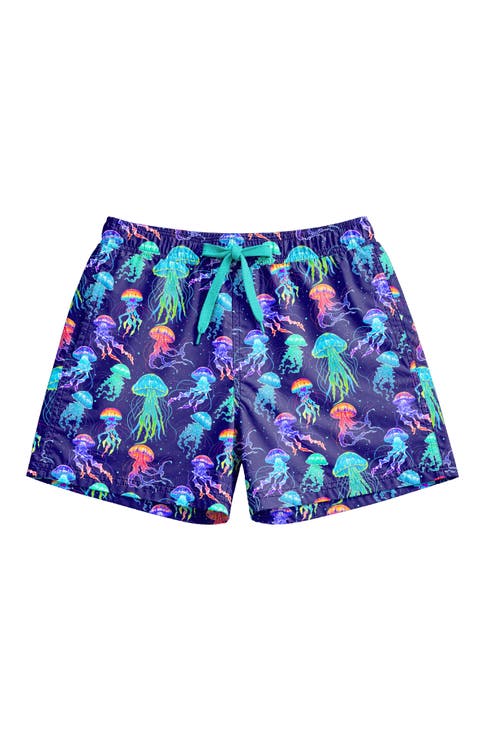 Boys Neon Jellyfish Print Board Shorts
