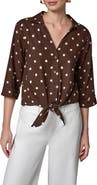 Donna Karan New York Polka Dot Linen Blend Tie Front Top