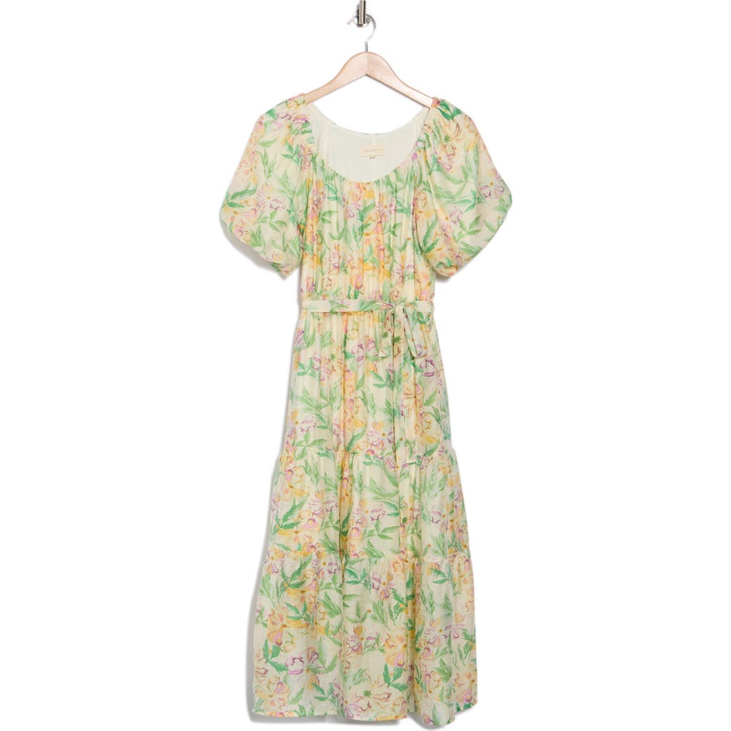 Melloday Floral Puff Sleeve Tiered Dress In Ivory Multi