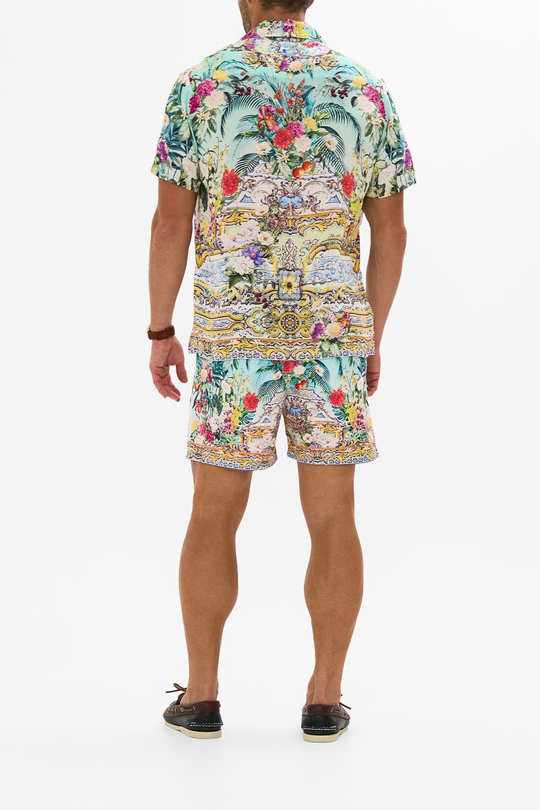Mid Length Boardshort With Elastic Waist Gardens Of Queluz, Alternate, color, Gardens Of Queluz