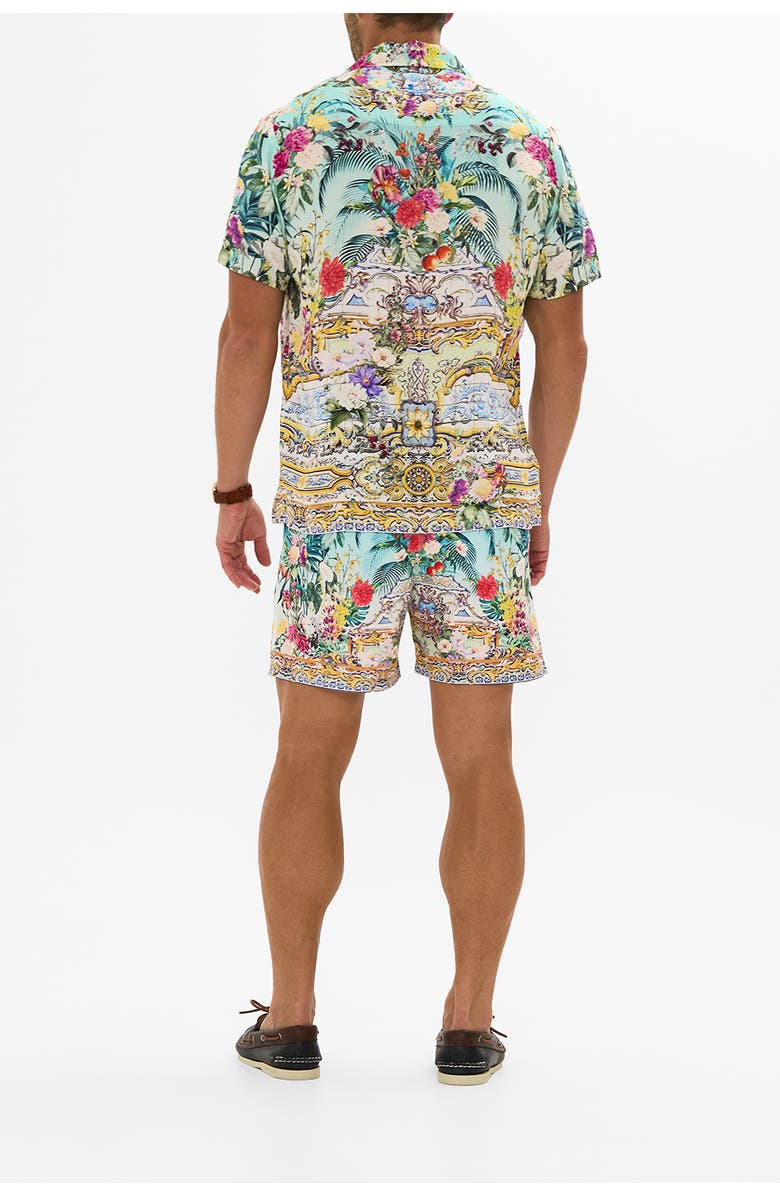 Hotel Franks By Camilla Mid Length Boardshort With Elastic Waist Gardens Of Queluz, Alternate, color, Gardens Of Queluz