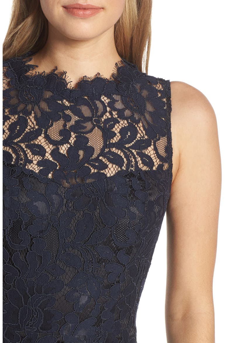 High Neck Lace Sheath Dress, Alternate, color, NAVY