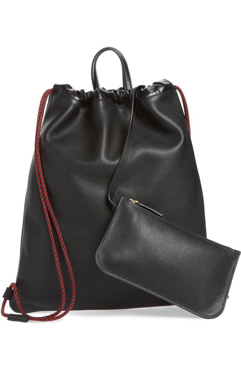 Gucci Logo Leather Drawstring Backpack, Alternate, color,
