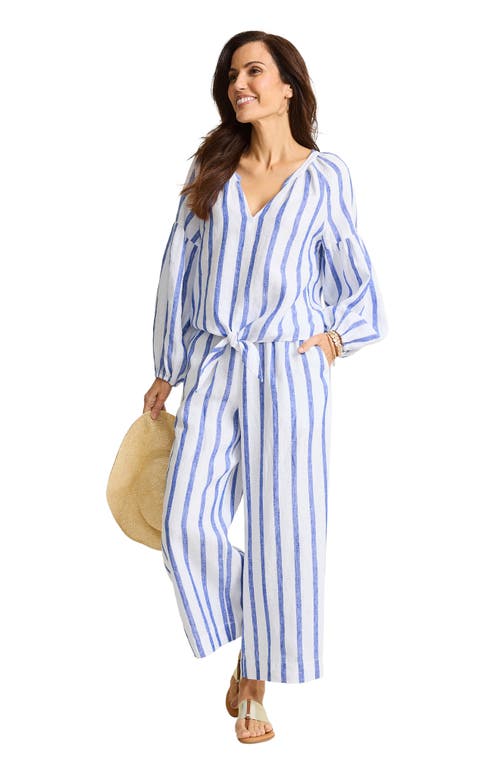 Tommy Bahama Coastalina Balloon Sleeve Stripe Linen Top In Cobalt Haze