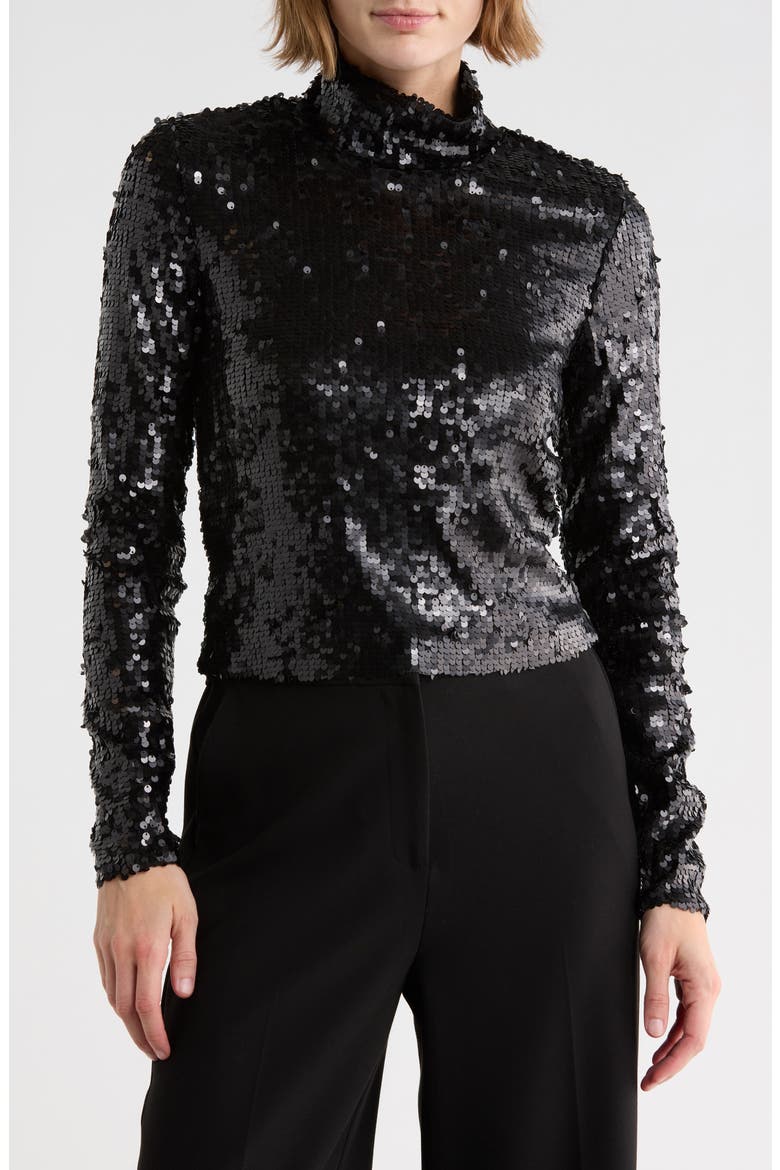 Lucy Sequin Turtleneck Top, Main, color, BLACK