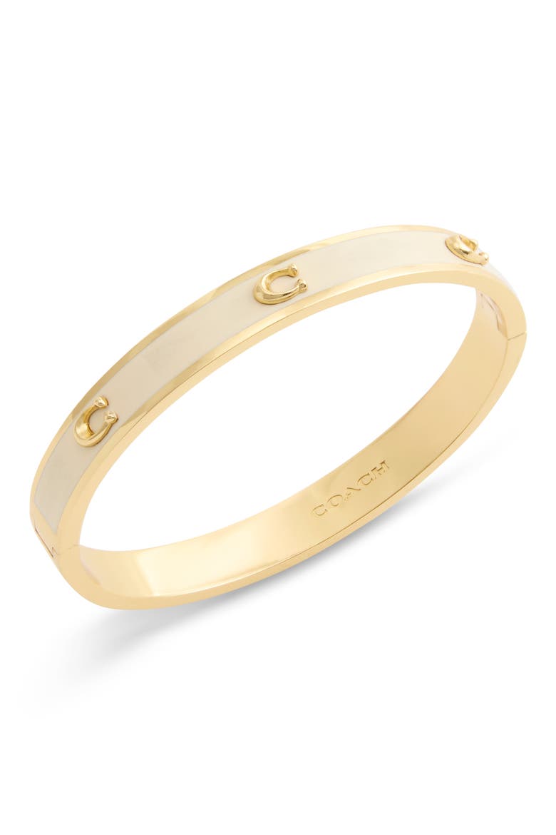 Enamel C Hinge Bracelet, Main, color, CHALK/ GOLD