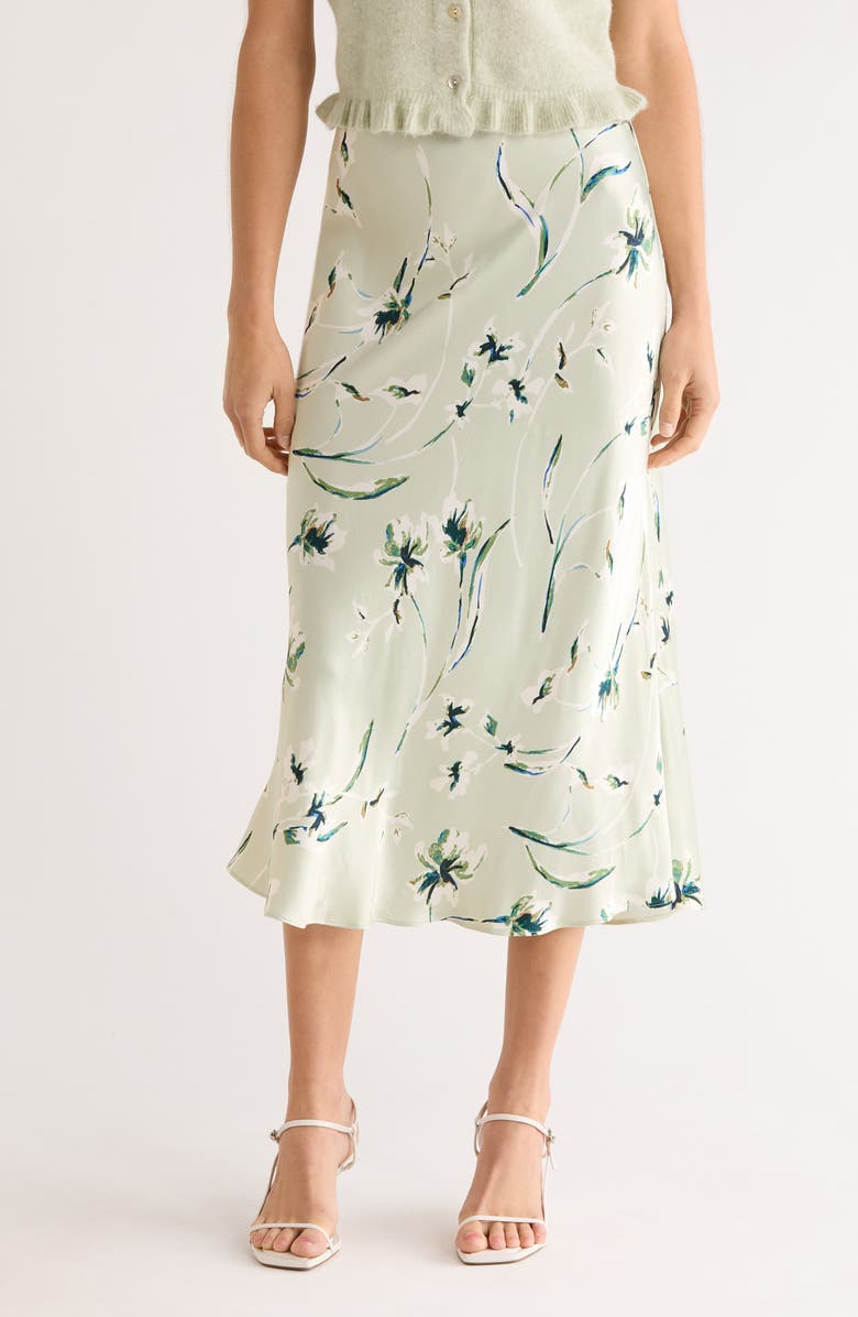 Rails Anya Floral Satin Midi Skirt, Main, color, Mint Linnea