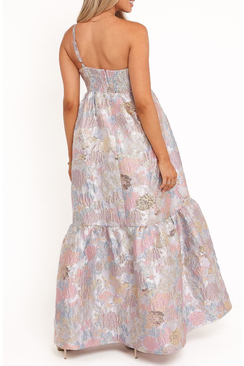 Betina Bow Front Strapless Jacquard Maxi Dress, Alternate, color, PALE BLUE FLORAL