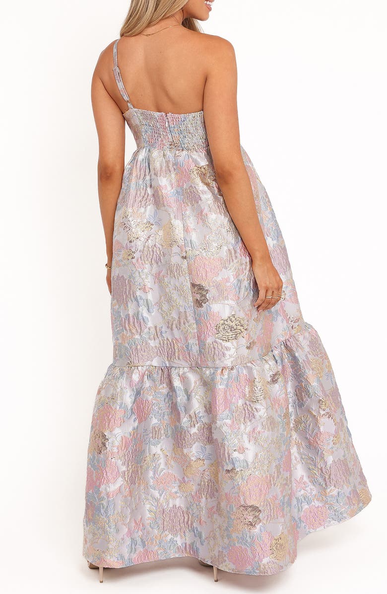 Petal & Pup Betina Bow Front Strapless Jacquard Maxi Dress, Alternate, color, Pale Blue Floral