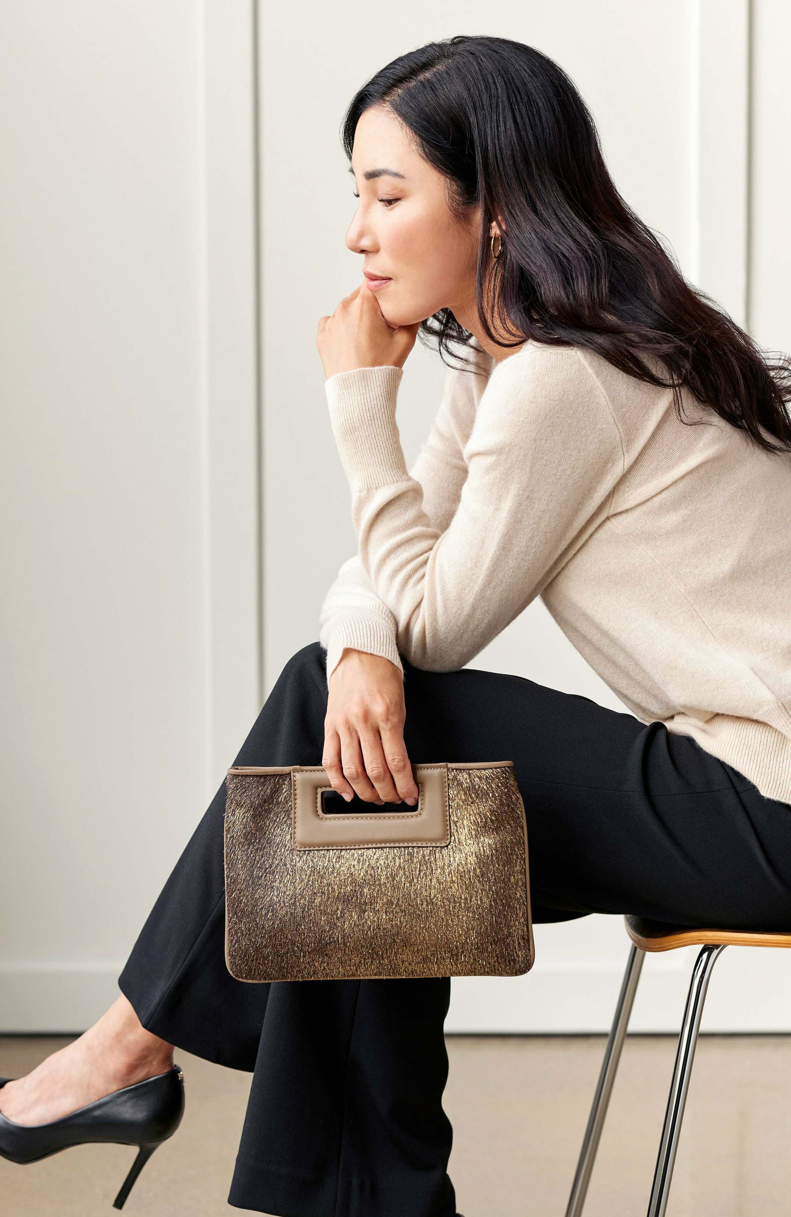 GiGi New York WILLA CLUTCH, Alternate, color, Gold Haircalf