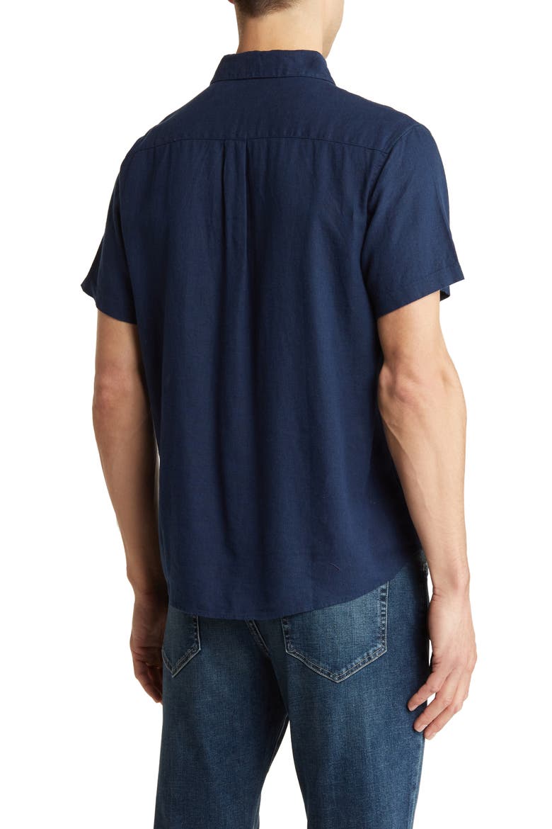 San Gabriel Short Sleeve Linen Blend Button-Up Shirt, Alternate, color, OCEAN DEEP