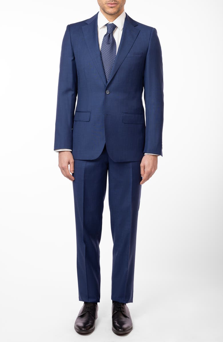ZANETTI Matteo Slim Fit Blue Mélange Wool Suit, Main, color, Blue