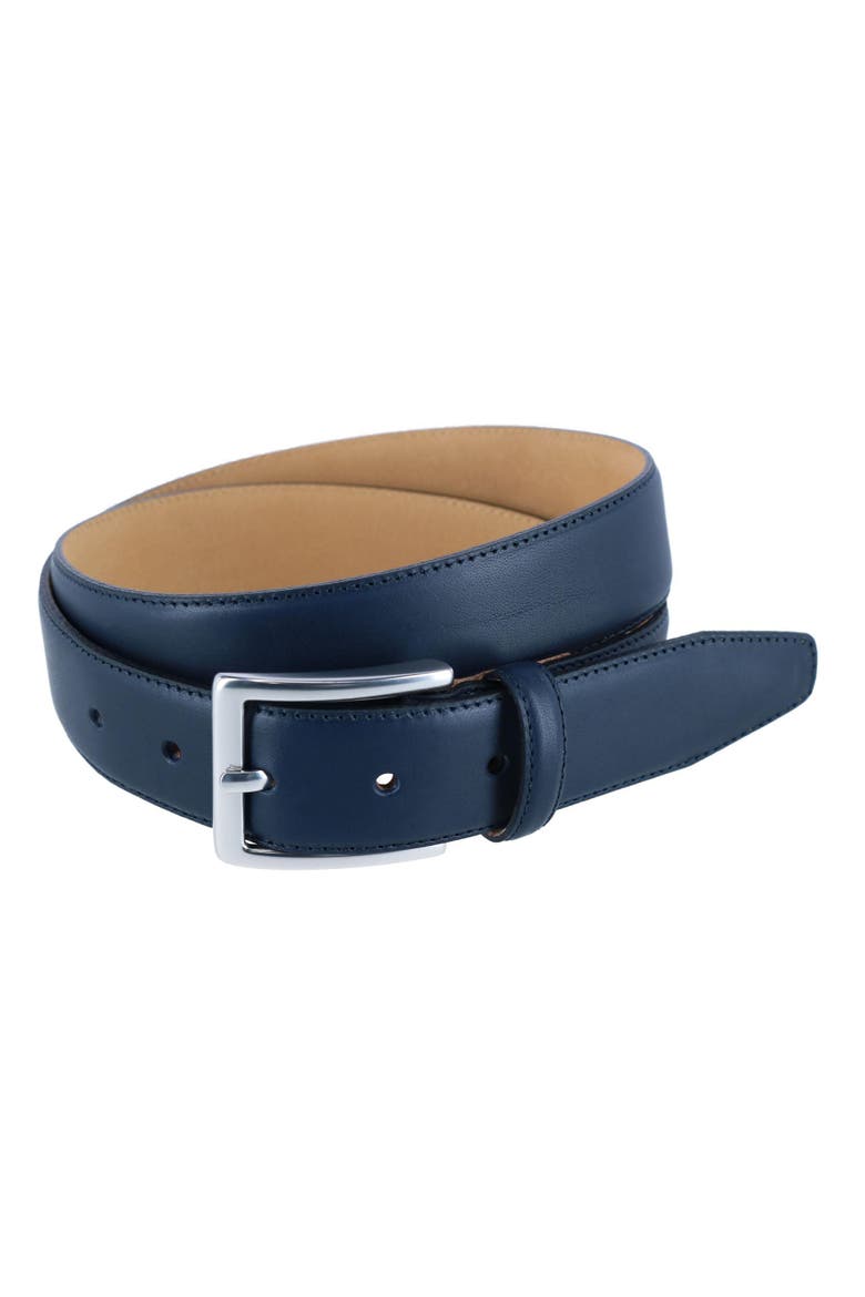 Orion Smooth Calfskin 35mm Dress Belt, Main, color, Navy