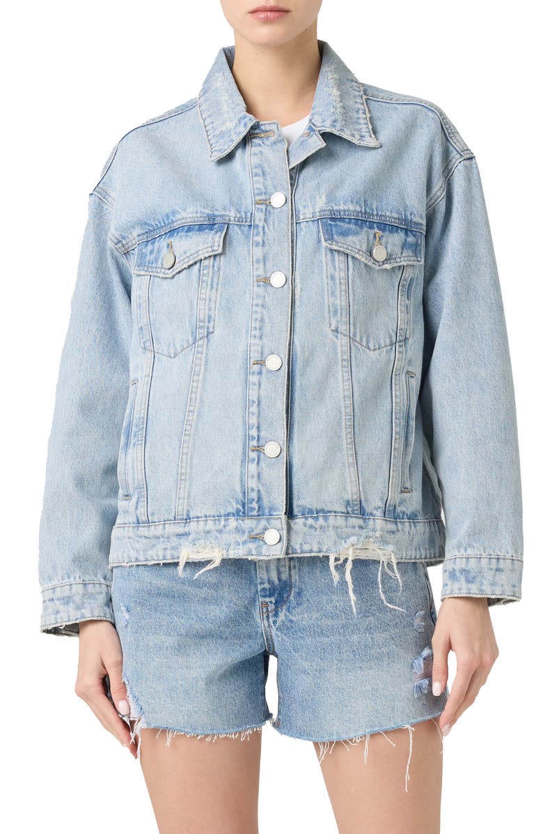 BLANKNYC Distressed Oversize Denim Trucker Jacket, Alternate, color, 