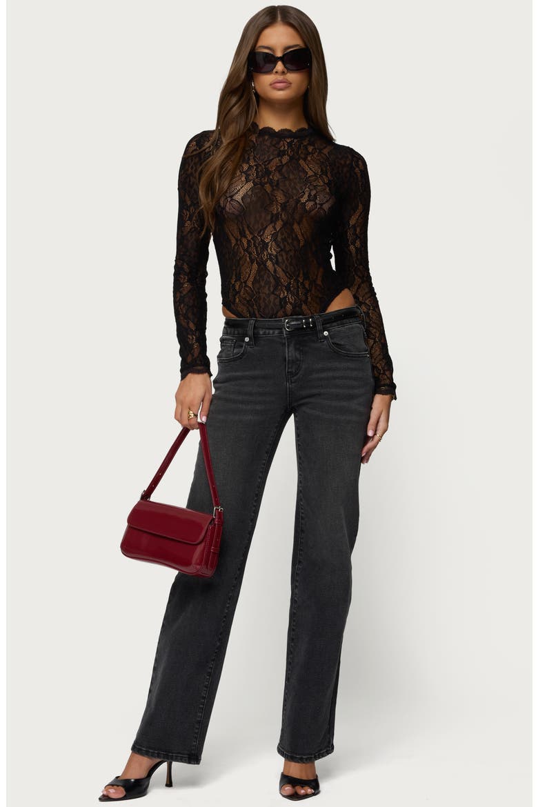Rosalinda Lace Sheer Bodysuit, Alternate, color, BLACK