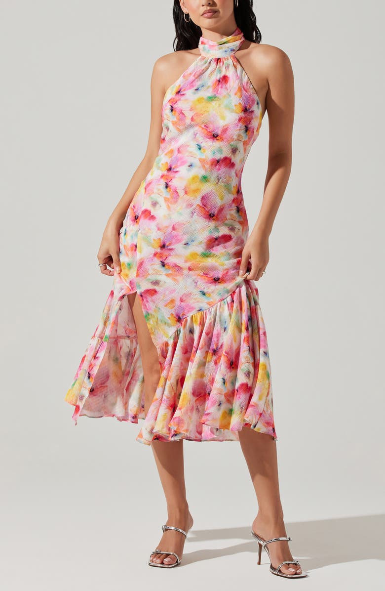 ASTR the Label Caspia Halter Dress, Alternate, color, Pink Multi Coral