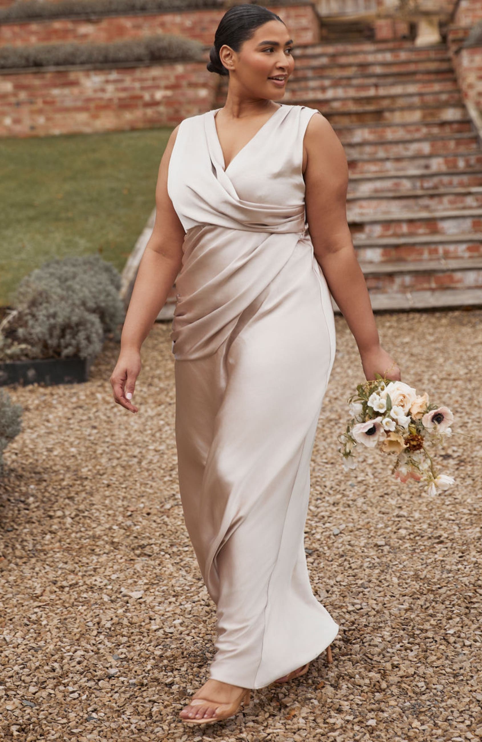 Plunge Drape Satin Bridesmaid Dress - image 4