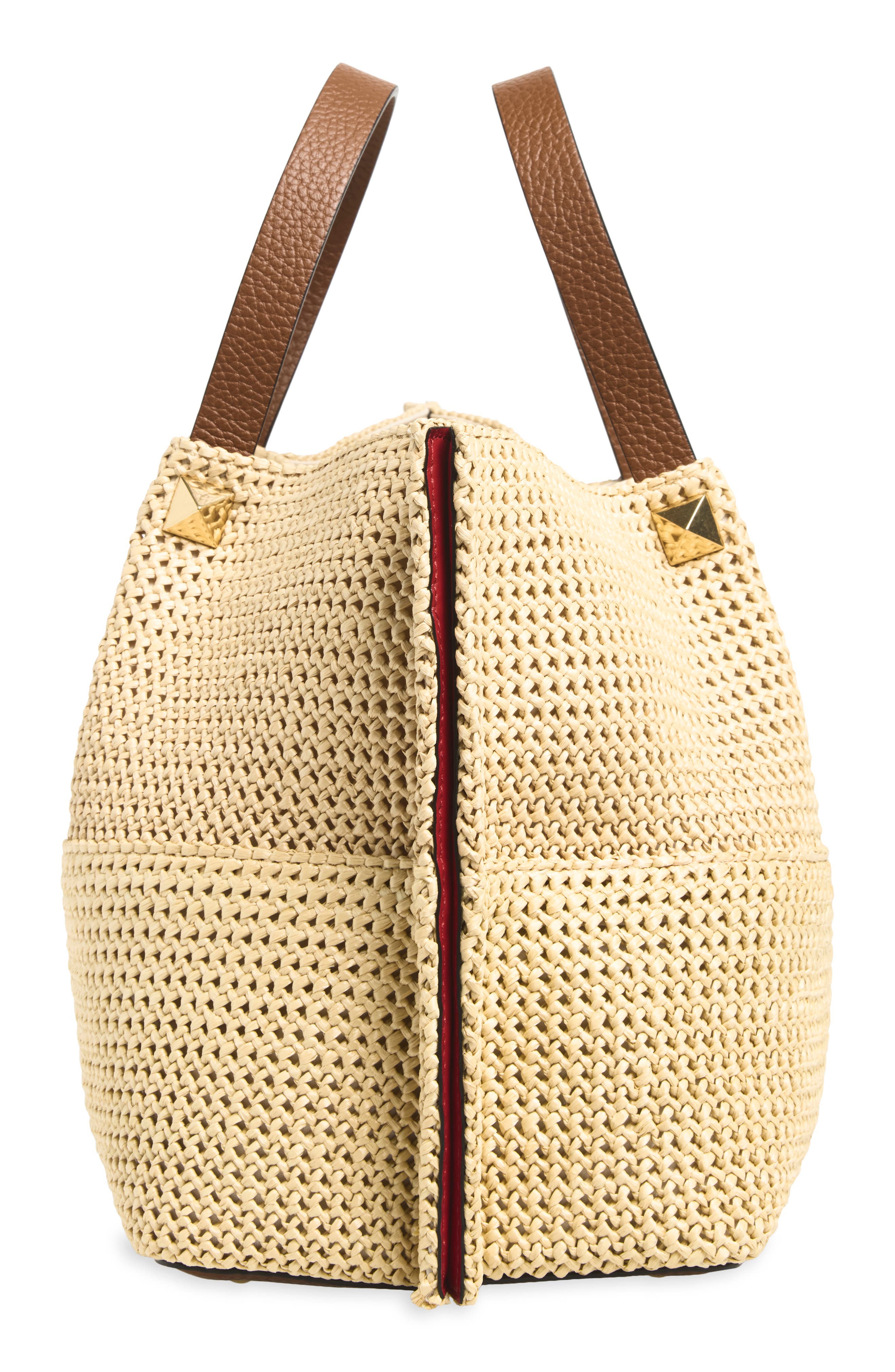 Medium VLOGO Signature Straw & Leather Tote, Alternate, color, NATURAL MULTI