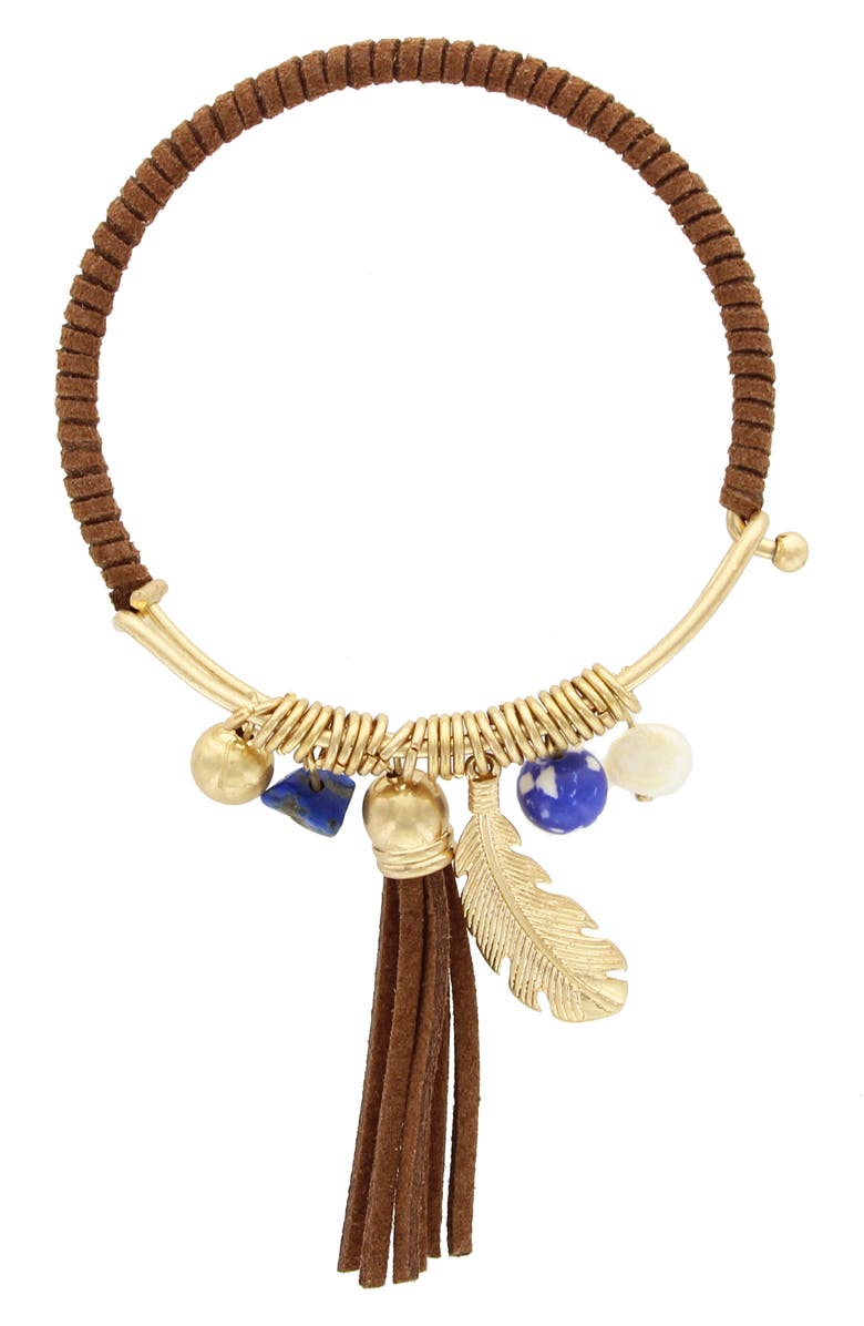 OLIVIA WELLES Blake Rawhide Wrapped Charm Bracelet, Main, color, Worn Gold / Blue
