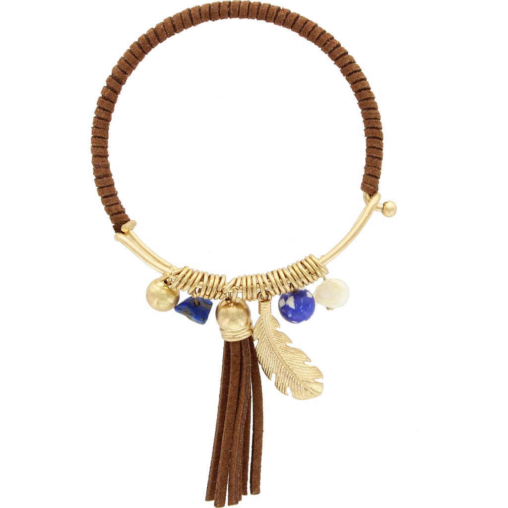 Olivia Welles Blake Rawhide Wrapped Charm Bracelet In Worn Gold/blue
