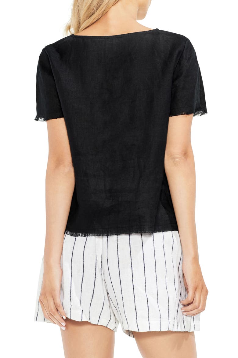 Frayed Edge Linen Tee, Alternate, color, RICH BLACK