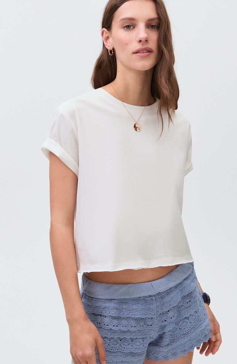 MANGO TEEN Open Stitch Ruffle Shorts, Alternate, color, Blue