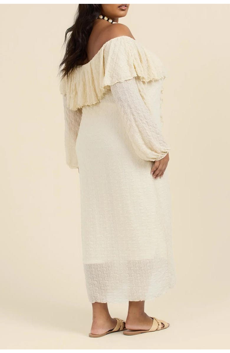 FASHION-SZN CURVE Ruffle Bardot Dress, Alternate, color, Beige