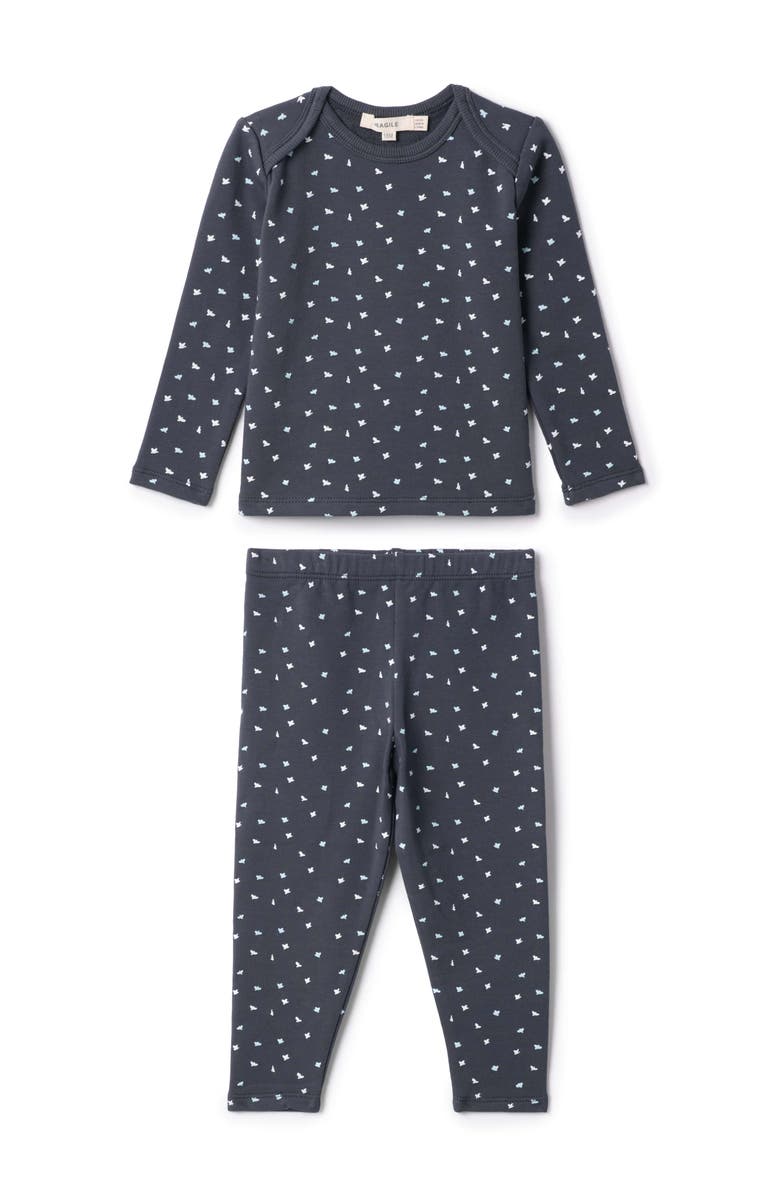 Fragile Boy Bird Print 2 Piece French Fleece Top and Pants Set, Main, color, Navy