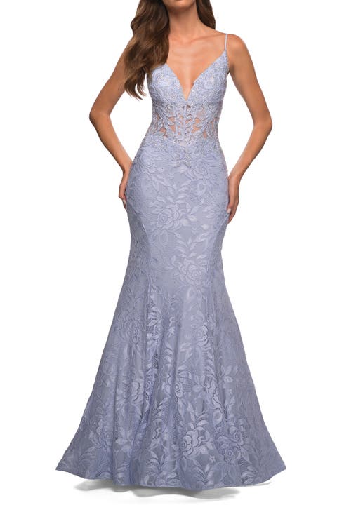 Mermaid Lace Prom Dress with Sheer Jeweled Bodice