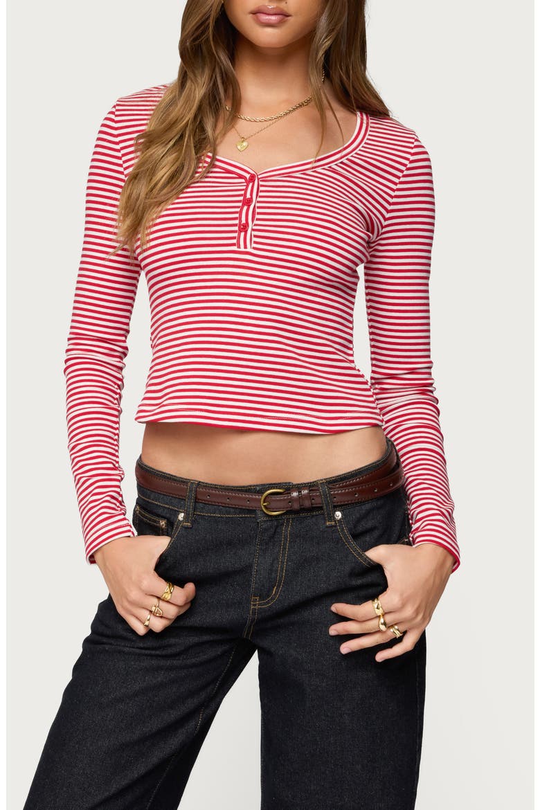Jocelyn Stripe Stretch Cotton Crop Top, Main, color, RED-AND-WHITE