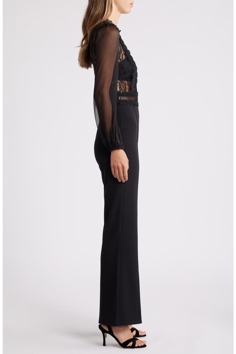 Lace Bodice Long Sleeve Jumpsuit, Alternate, color, BLACK