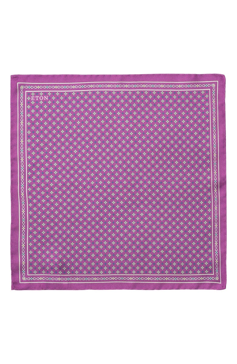 Eton Mid Purple Floral Medallion Silk Twill Pocket Square, Alternate, color, Medium Purple
