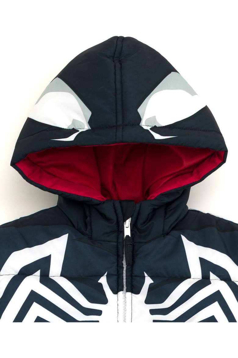 Spider-Man Hooded Zip-Up Puffer Jacket, Alternate, color, Spider Man Black
