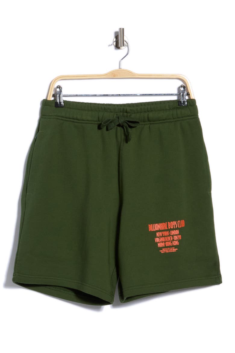 Satellite Logo Detail Cotton Fleece Drawstring Shorts, Main, color, BLACK FOREST