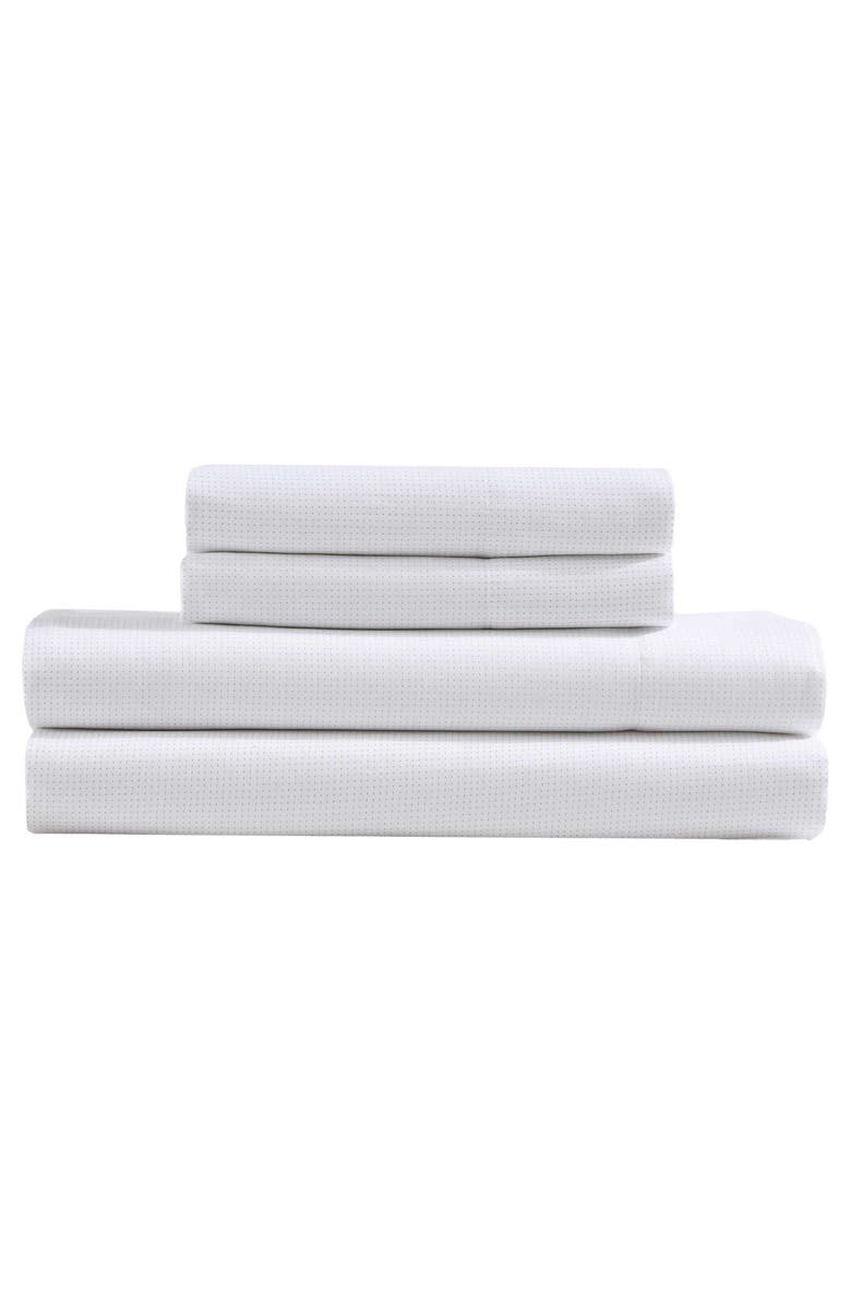 Calvin Klein Microdot Grid 300 Thread Count Cotton Sateen Sheet Set, Main, color, White/ Beige Dot