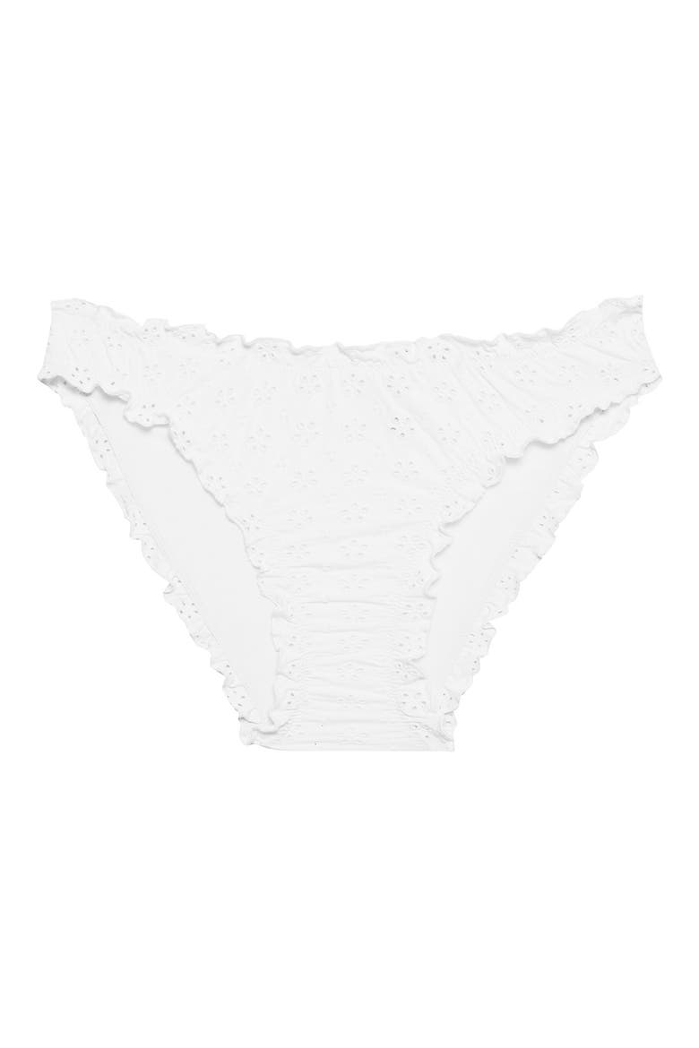 Ruffle Eyelet High Leg Scoop Bikini Bottoms, Alternate, color, WHITE