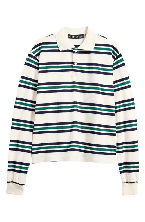 LIONESS LIONESS LEISURE STRIPE LONG SLEEVE COTTON POLO SHIRT 