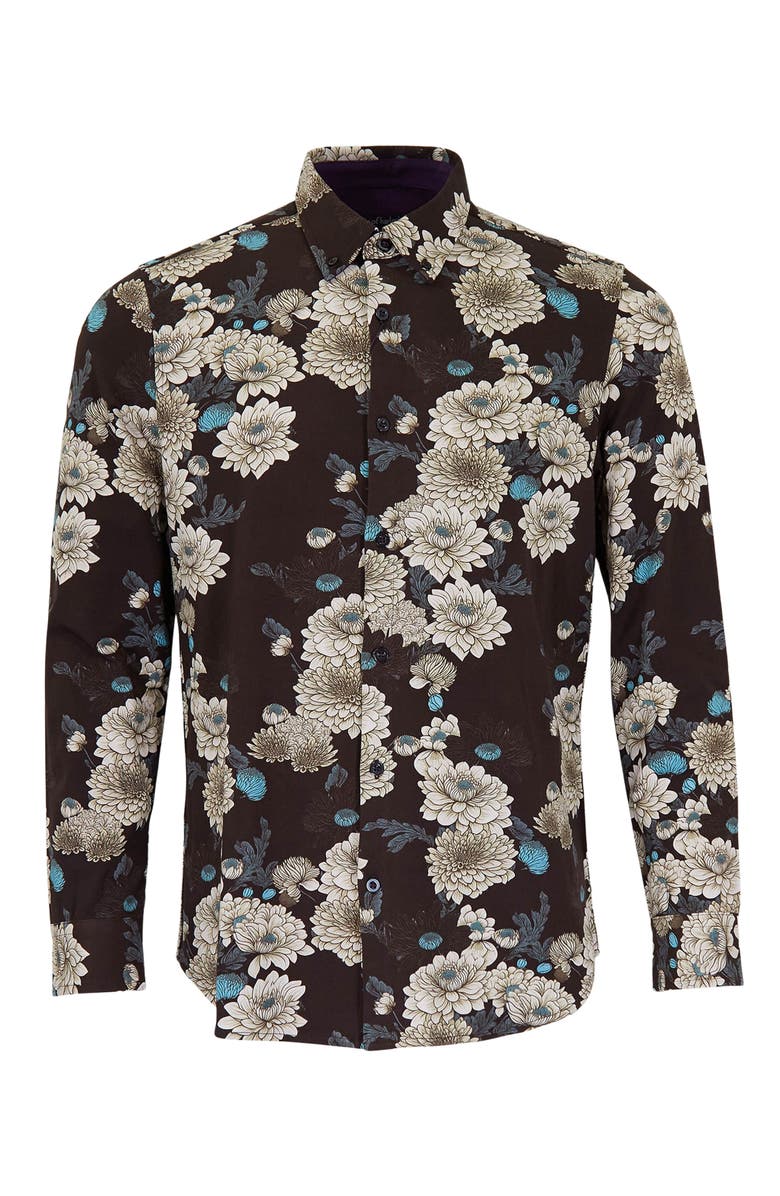 Lords of Harlech Sawyer Knit Button-Up Shirt, Main, color, Serious Floral Black