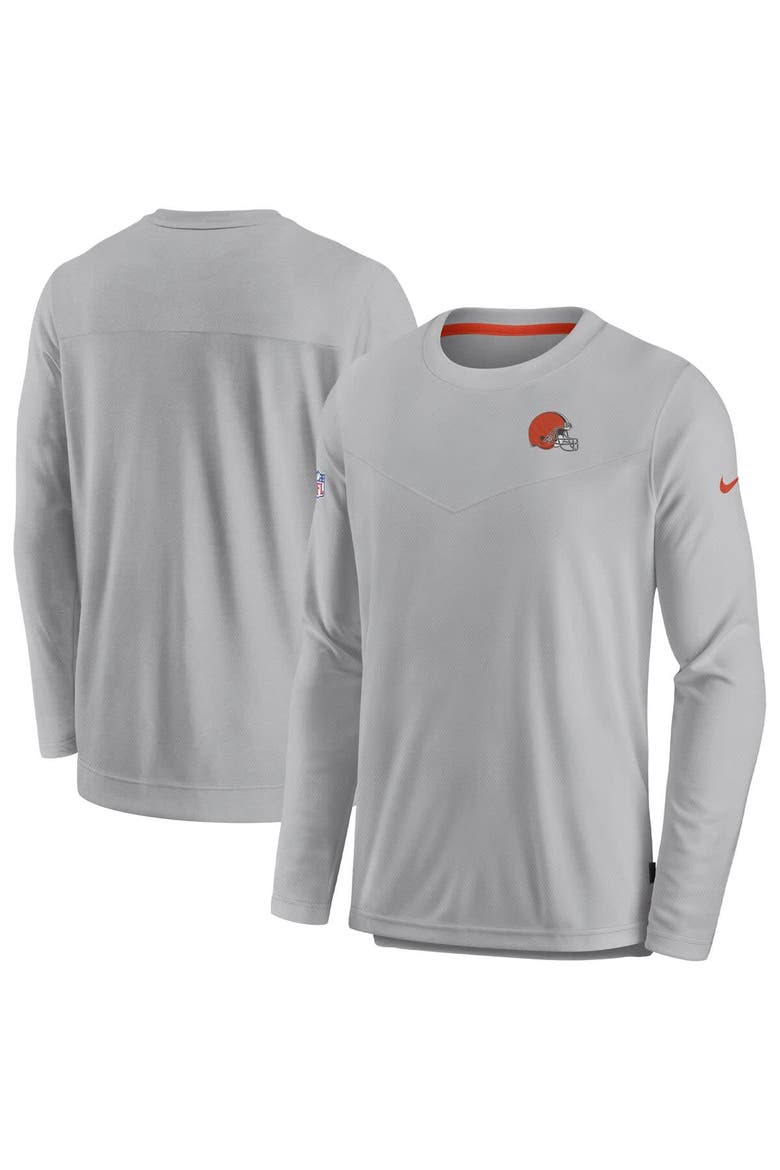 Men's Nike Gray Cleveland Browns Sideline Lockup Performance Pullover Sweatshirt, Main, color, Gray