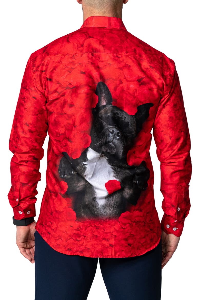 Fibonacci Valentine's Dog Contemporary Fit Button-Up Shirt, Alternate, color, RED