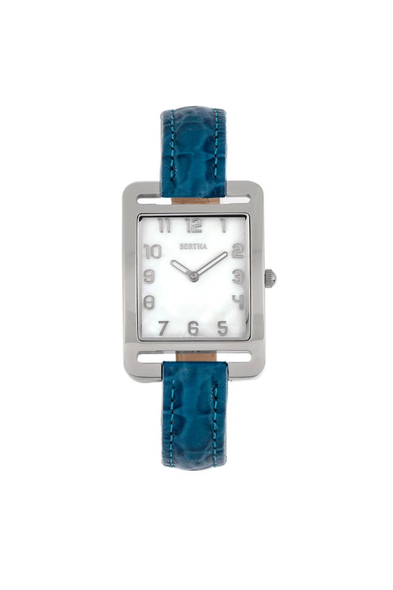 Marisol Swiss MOP Leather-Band Watch, Main, color, Blue