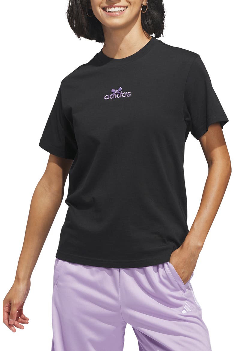 Bow Logo Cotton T-Shirt, Main, color, BLACK
