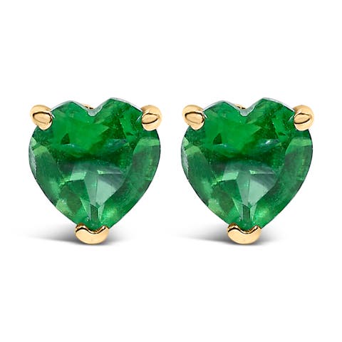 14K Gold 5MM Heart Cut Gemstone Solitaire Stud Earrings