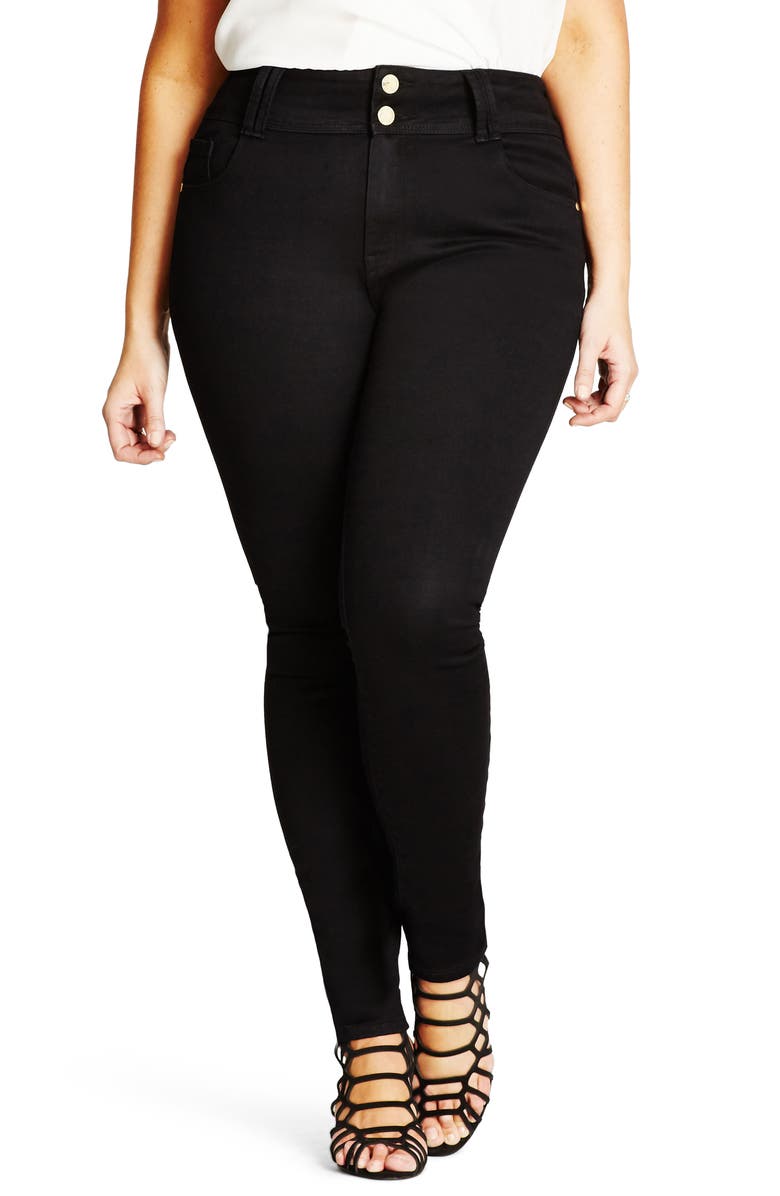 City Chic Asha Stretch Skinny Jeans, Main, color, Black